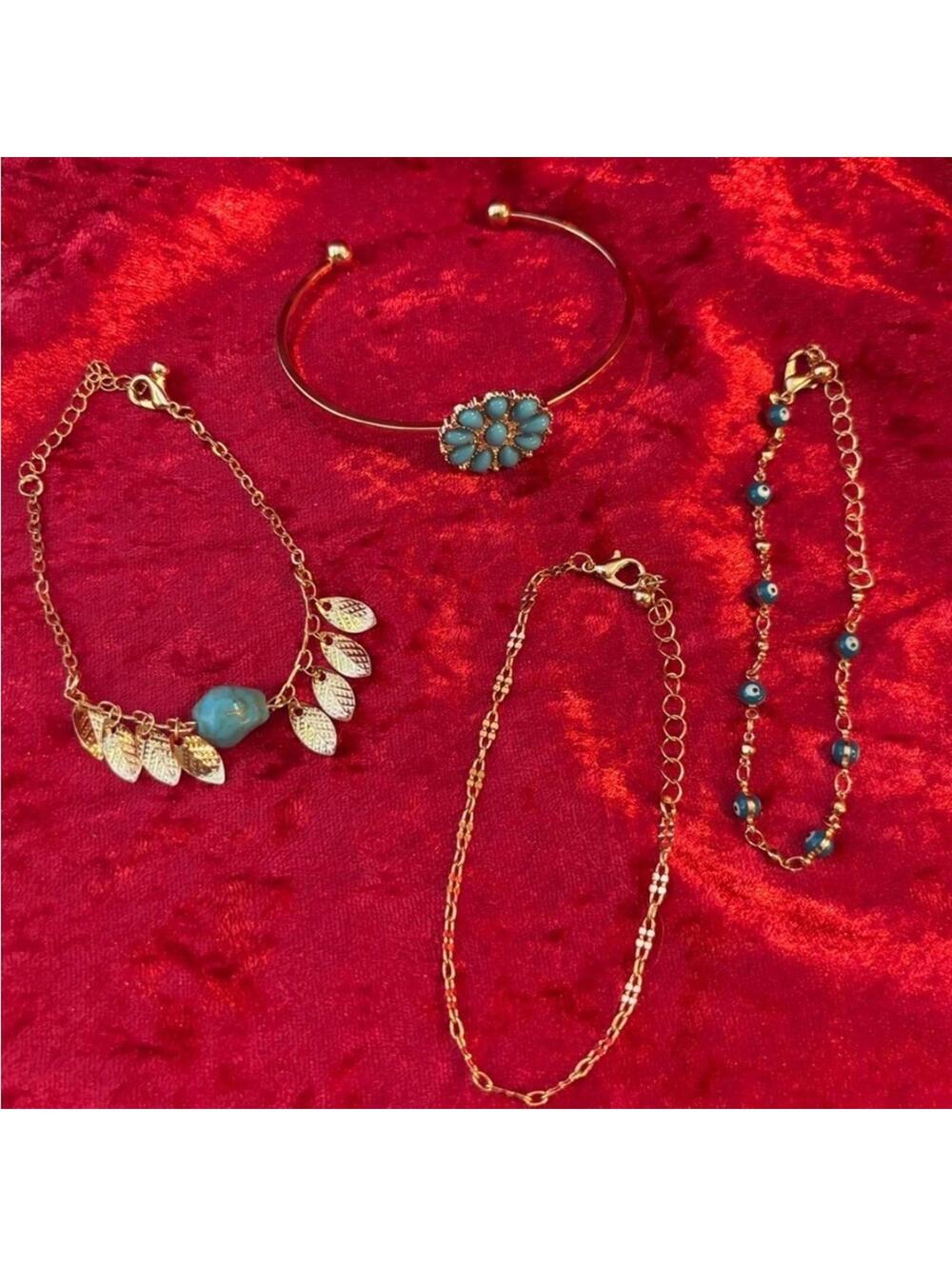 J108 NWT 4pc Gold/Turquoise Bracelet Set